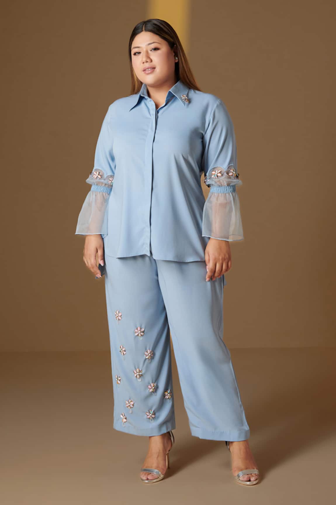 Mamicha Amber Placement Hand Embroidered Shirt With Trouser