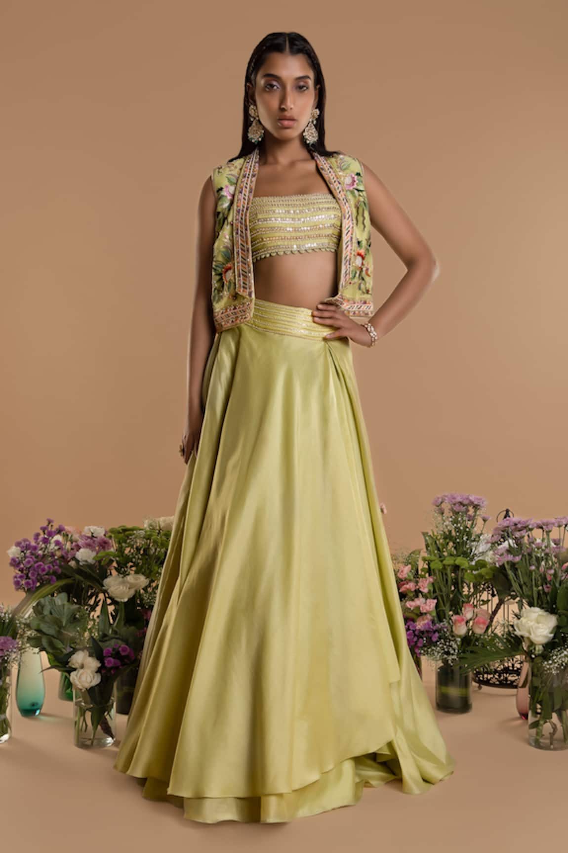 Zamoraa The Label Bloom Embellished Jacket Lehenga Set