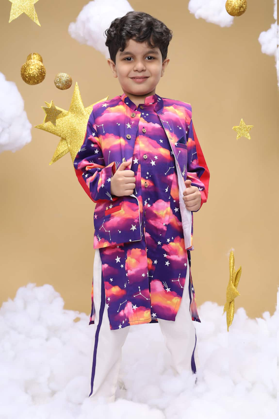 Little Shiro Dusk Is An Illusion Cloudy Print Bundi Kurta Set