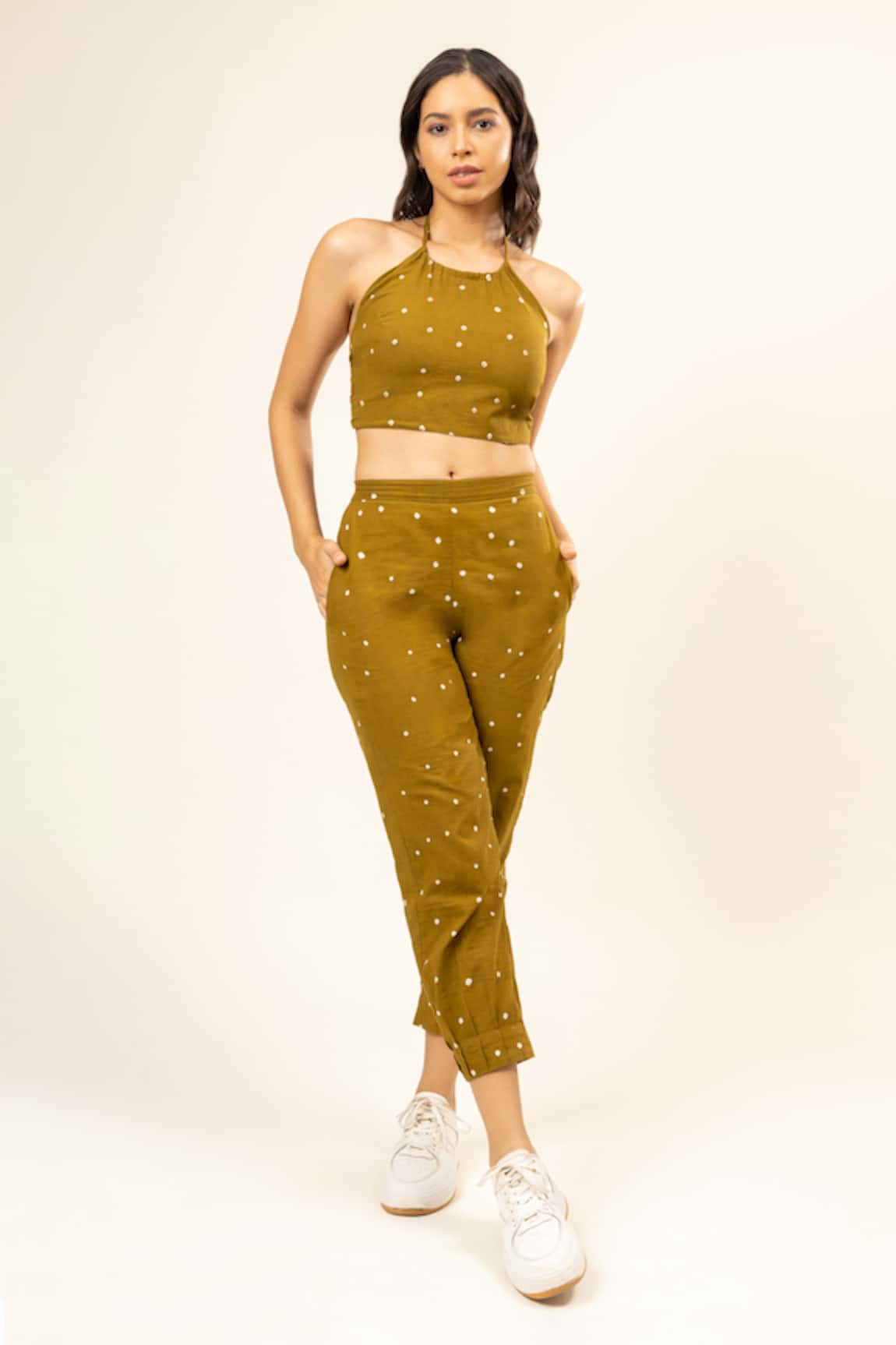 Doodlage Bandhani Halter Neck Crop Top