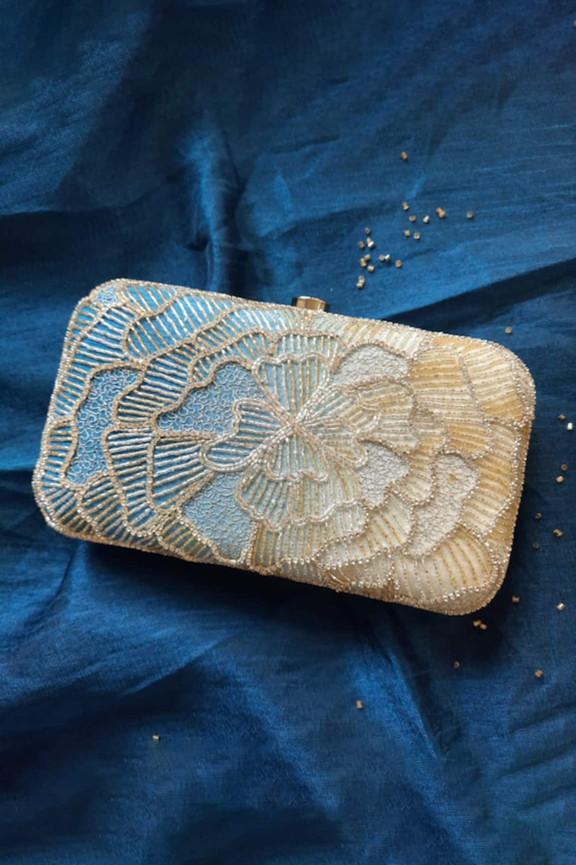 FEZA BAGS Ombre Giant Flower Hand Embroidered Clutch