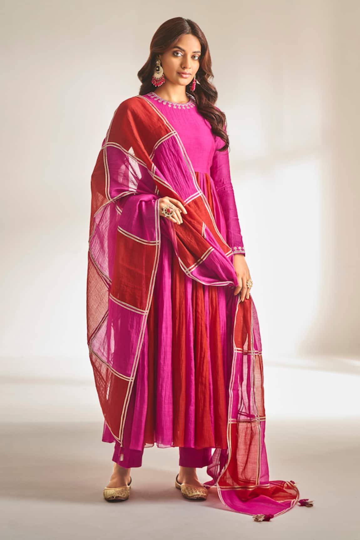 Almaari by Pooja Patel Pink Gota Embroidered Anarkali Pant Set 