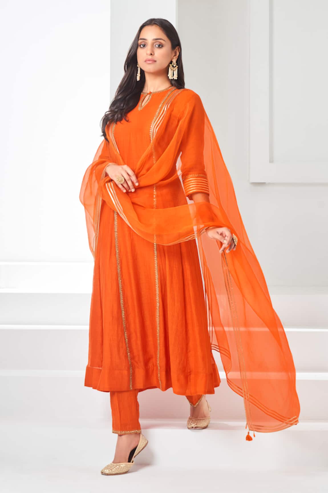 Almaari by Pooja Patel Placement Aari Embroidered Anarkali Pant Set