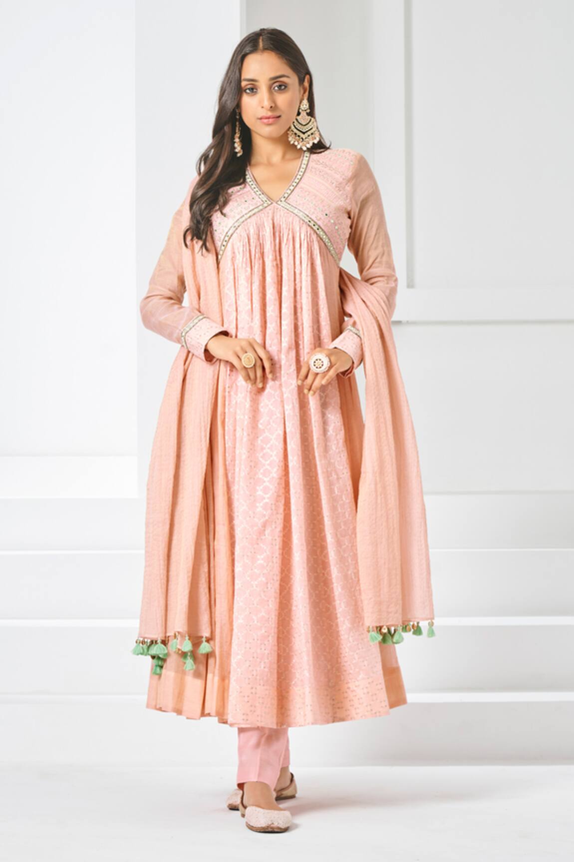 Almaari by Pooja Patel Mirror Embroidered Yoke Anarkali Pant Set