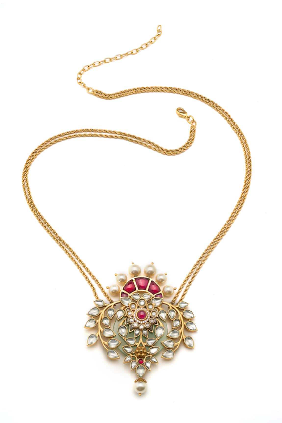 Aulerth X Tribe Amrapali Gulmohar Miniature Statement Stone Embellished Pendant Necklace