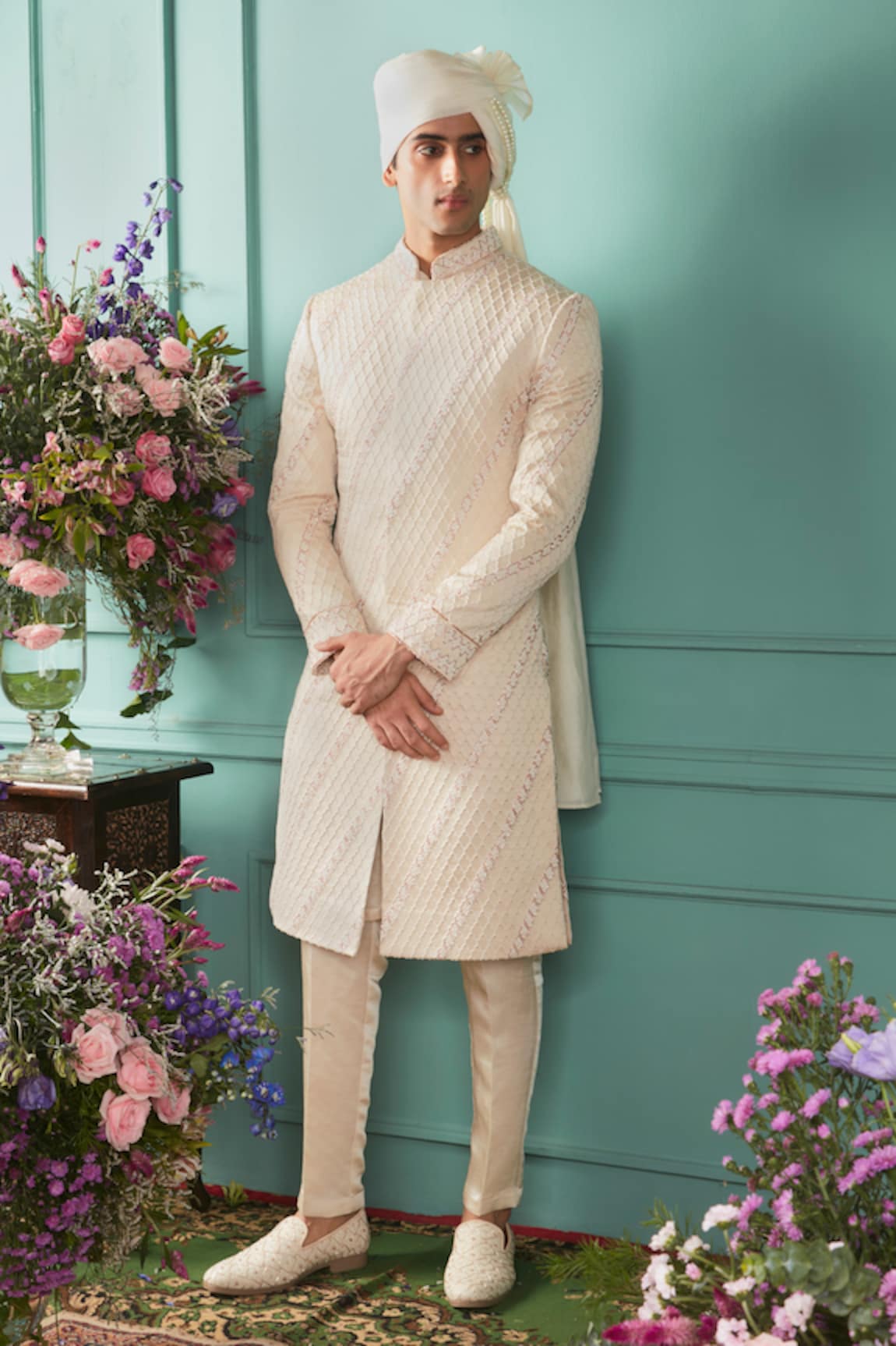 Jigar & Nikita Glacier Embroidered Sherwani Set