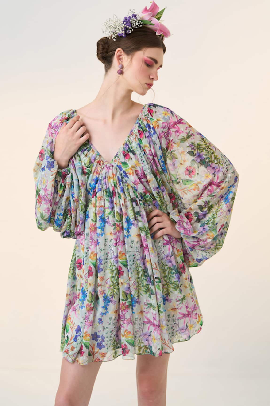 Dania Siddiqui Izumi Floral Print Pleated Dress