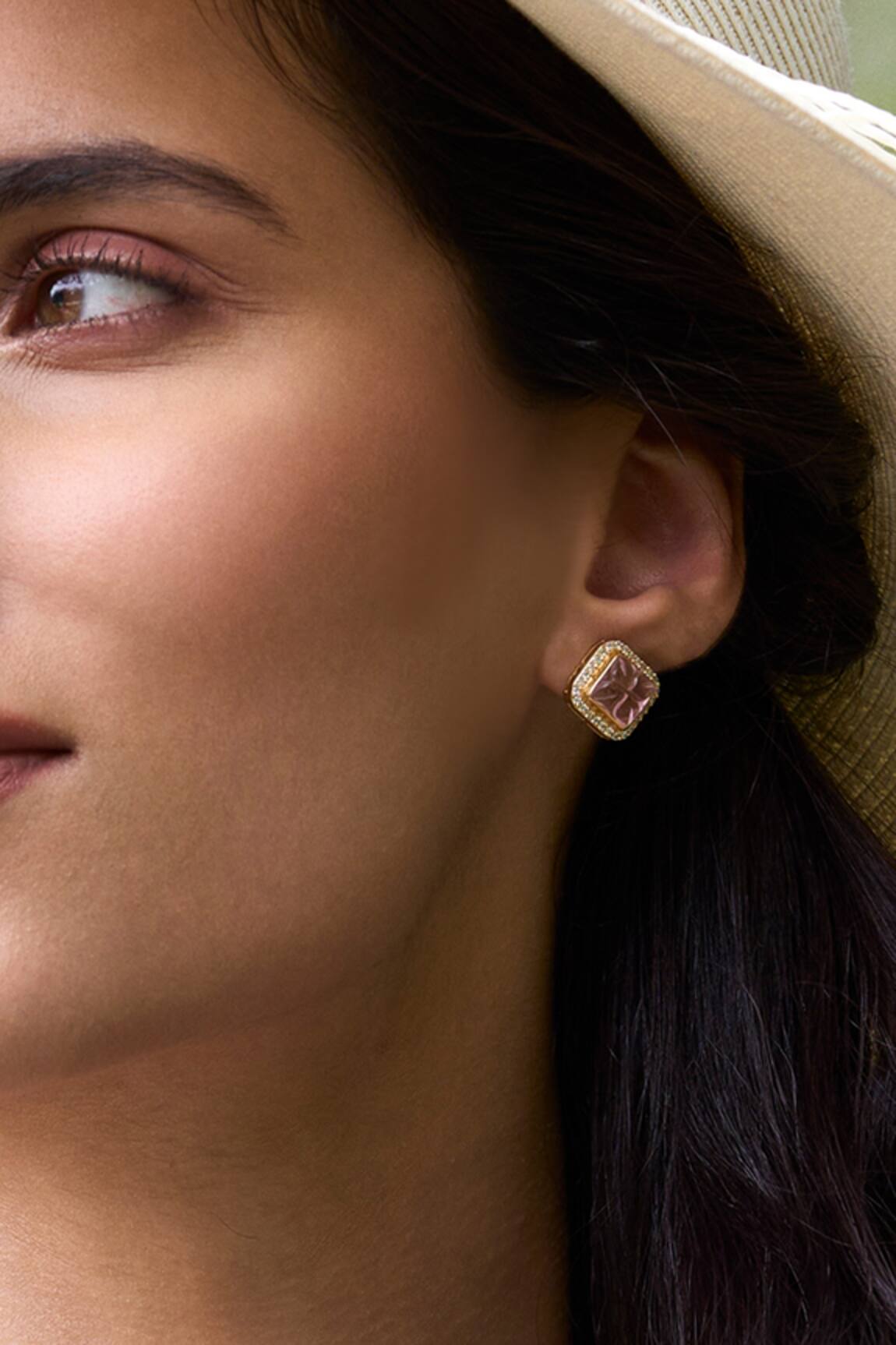 Aulerth X JJ Valaya Amelia Carved Stone Embellished Stud Earrings 