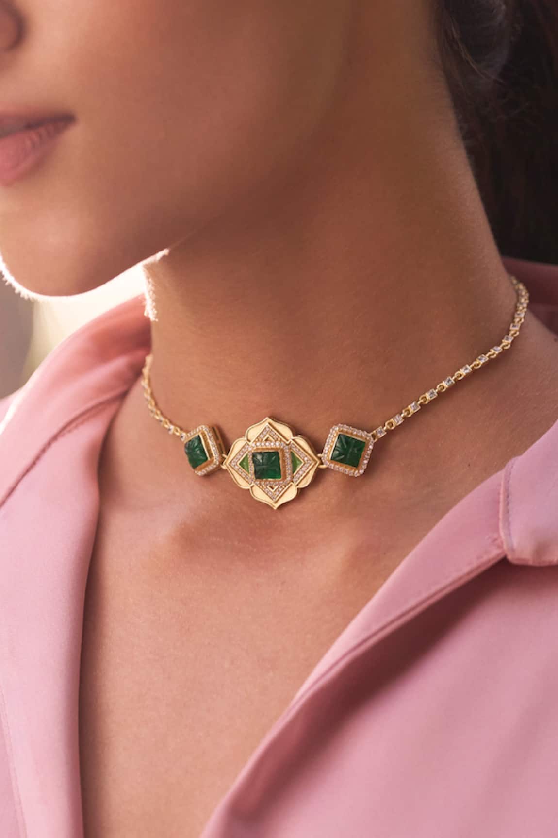 Aulerth X JJ Valaya Rumeli Carved Stone Embellished Choker Necklace 