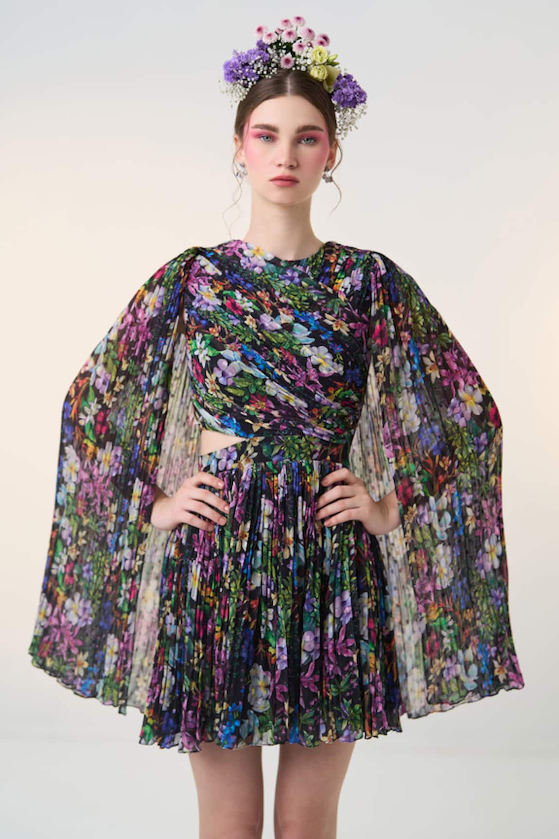 Dania Siddiqui Cho Floral Print Cape Dress