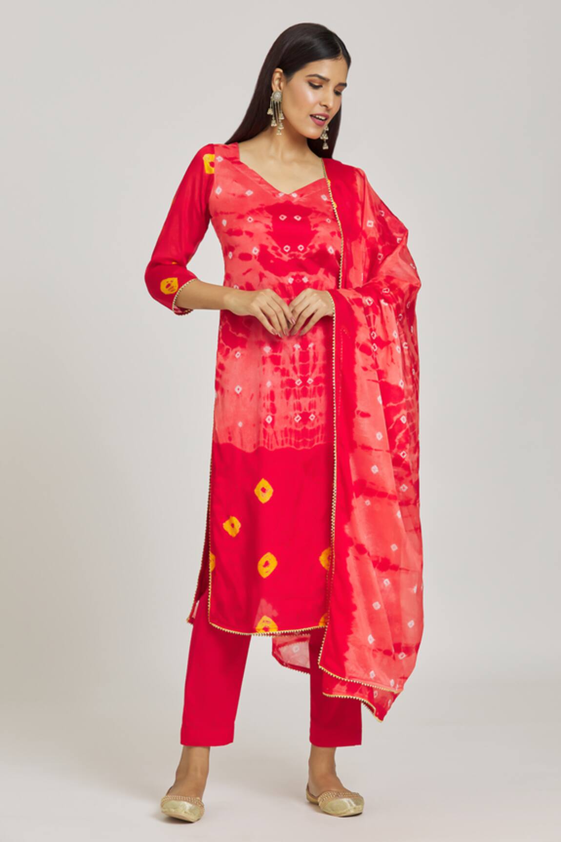 Adara Khan Bandhej Pattern Straight Kurta Pant Set
