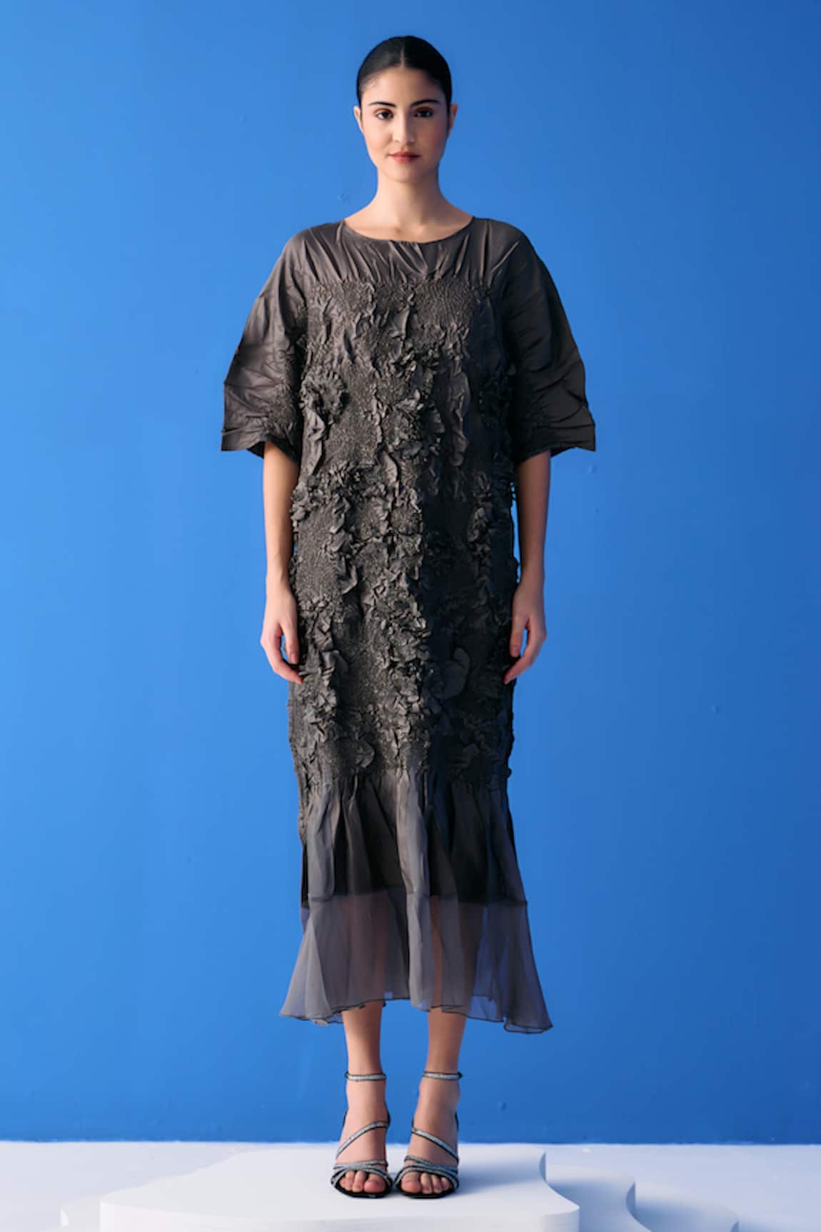 Pleats By Aruni Crinkled Tiered Hem Dress