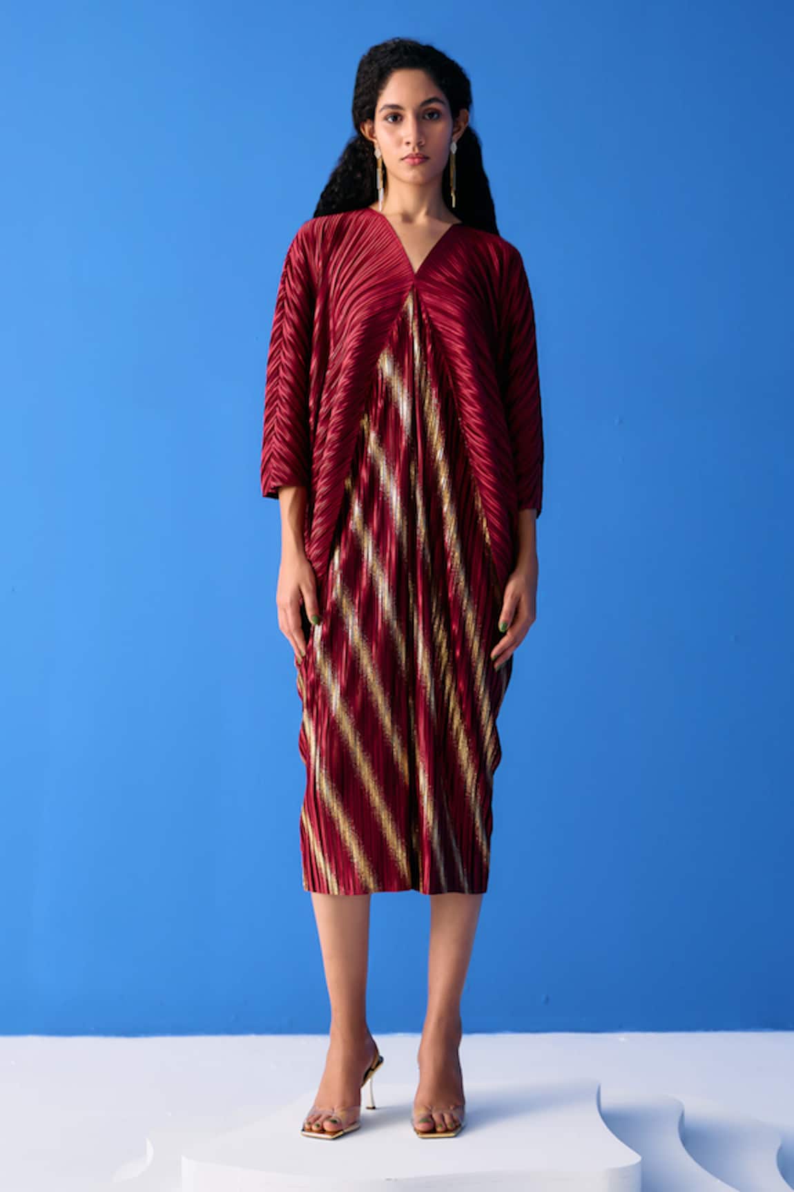 Pleats By Aruni Dual Toned Metallic Draped Dress