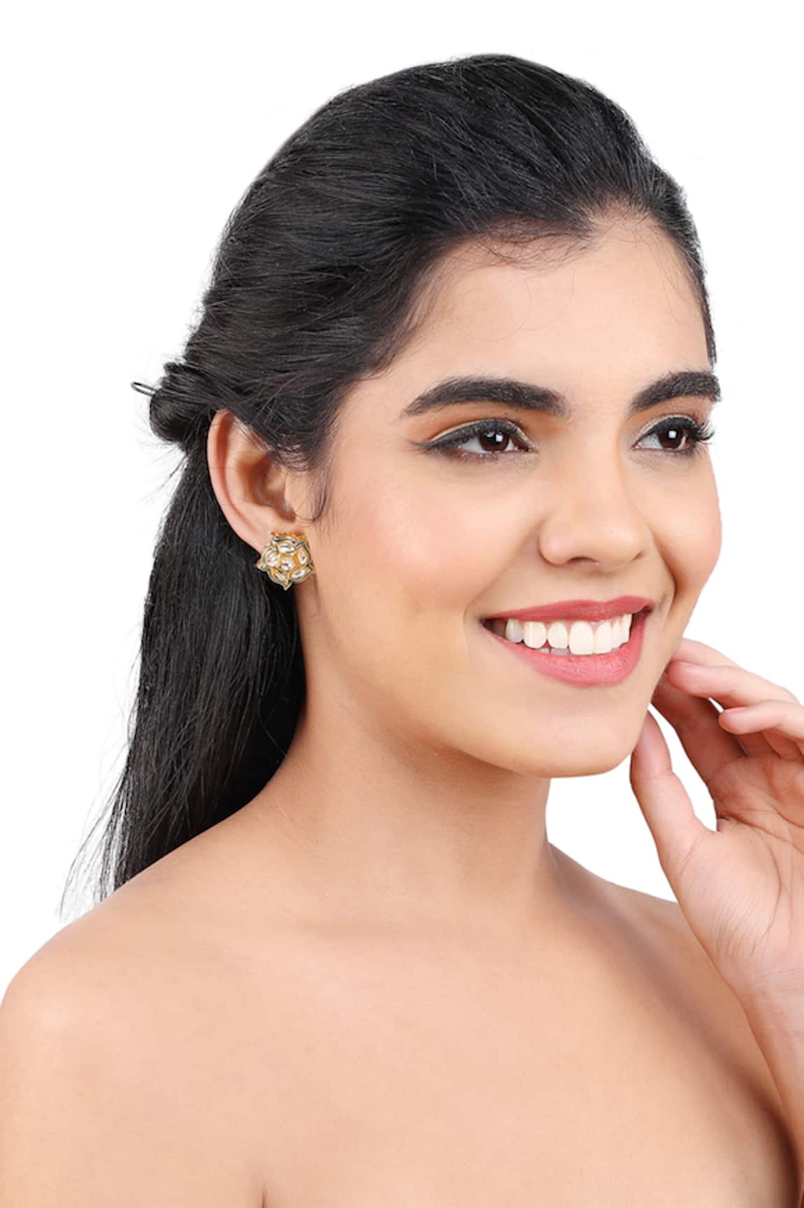 Aakarsha by Ajay Kundan Embellished Floral Stud Earrings