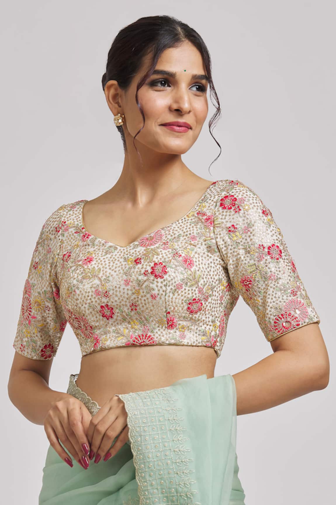 Nazaakat by Samara Singh Floral Sequin Embroidered Saree Blouse