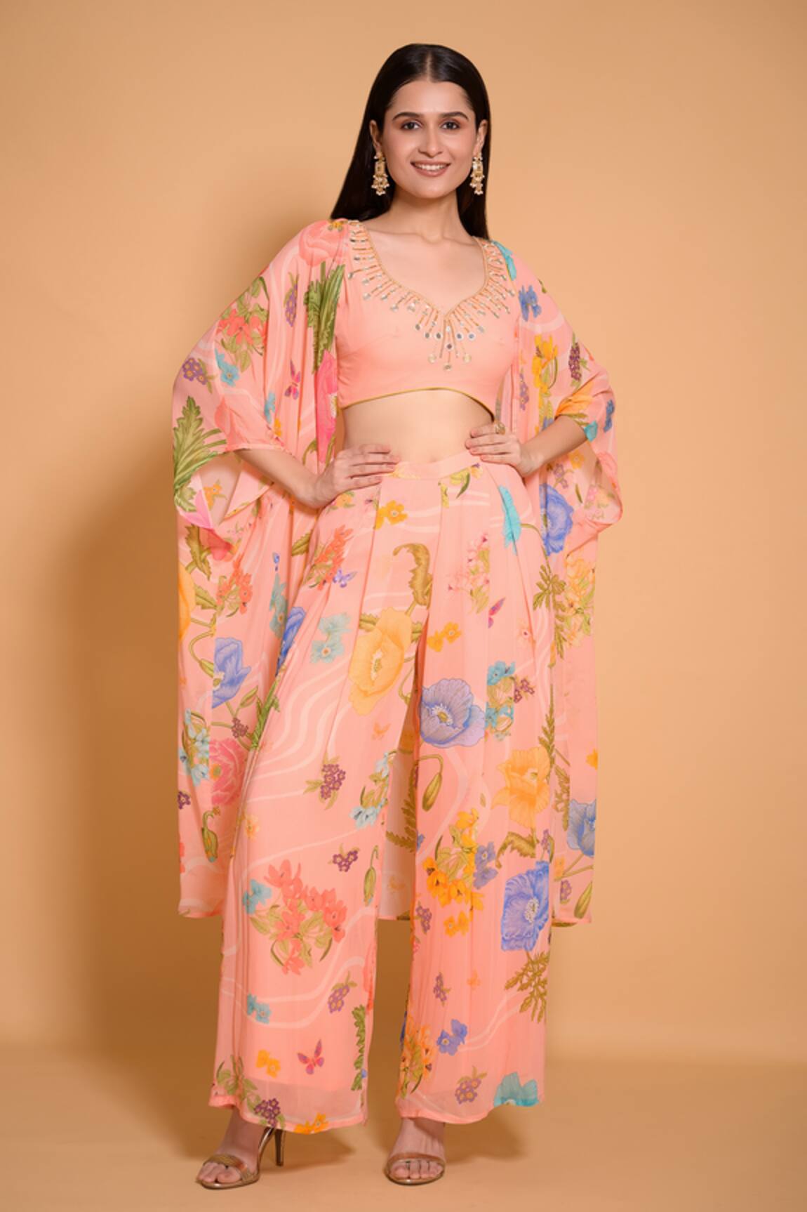 Seams Pret And Couture Aqsa Floral Print Cape & Pant Set