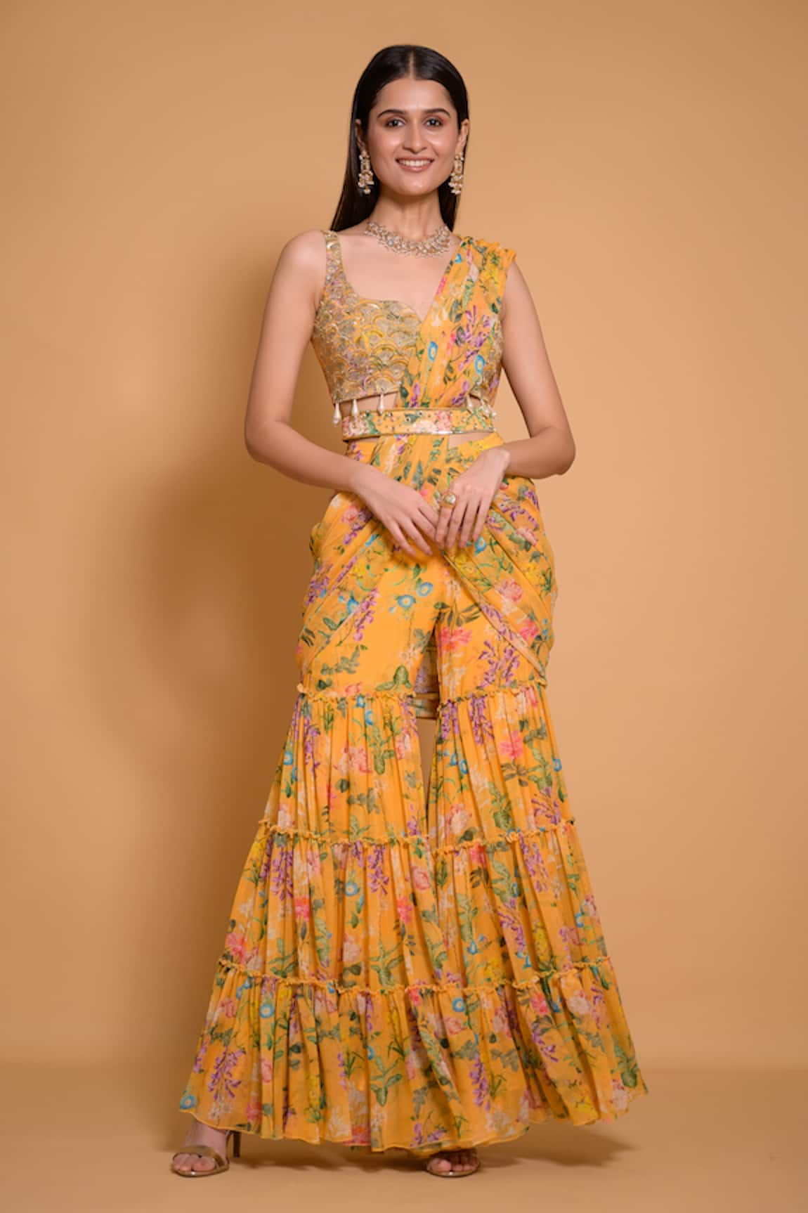 Seams Pret And Couture Tifara Floral Print Sharara Saree With Blouse