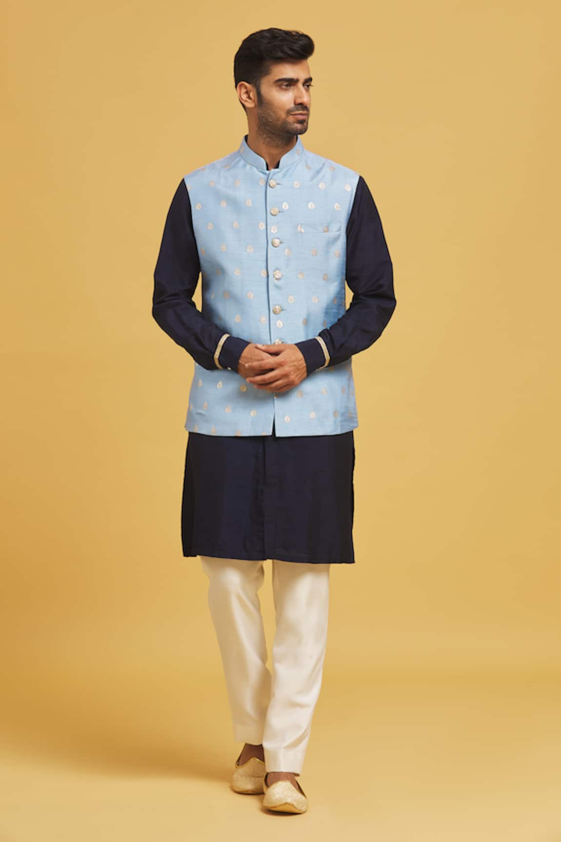 Seirra Thakur Floral Motif Applique Embroidered Nehru Jacket