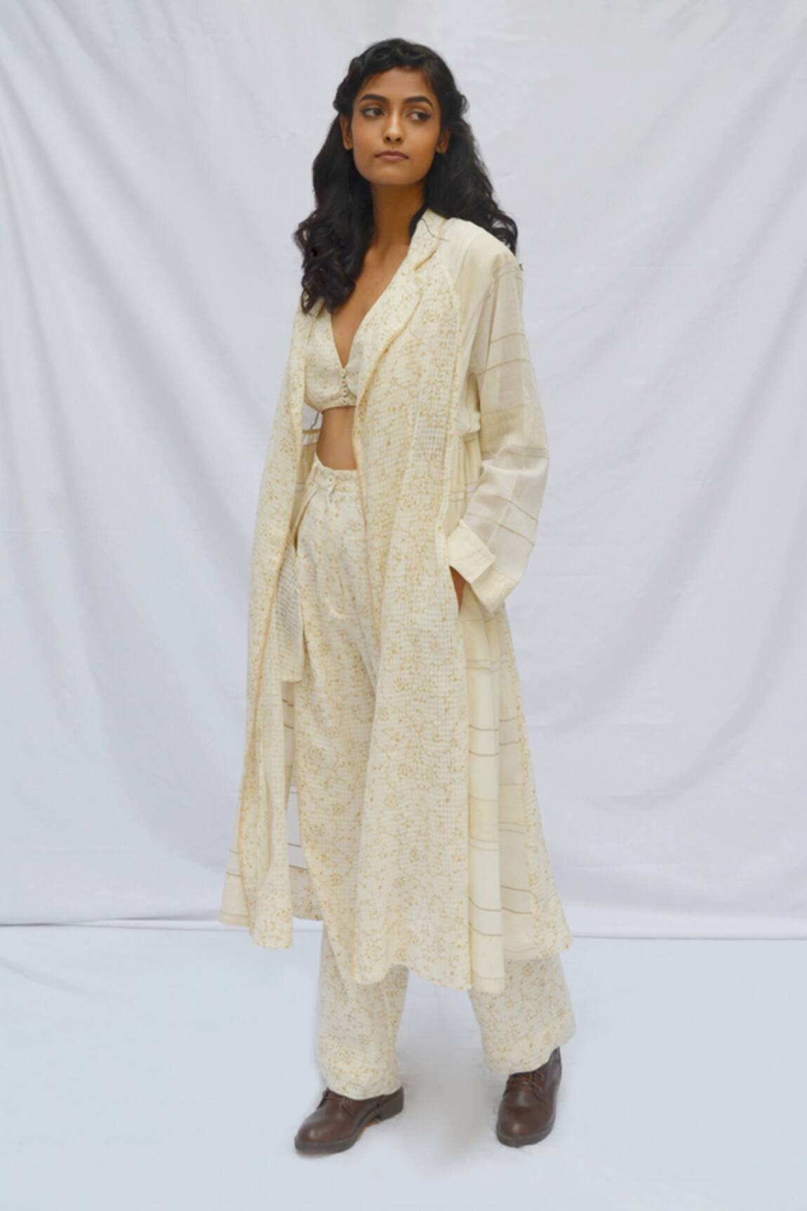 Ahmev Raglan Sleeves Checkered Flora Print Jacket