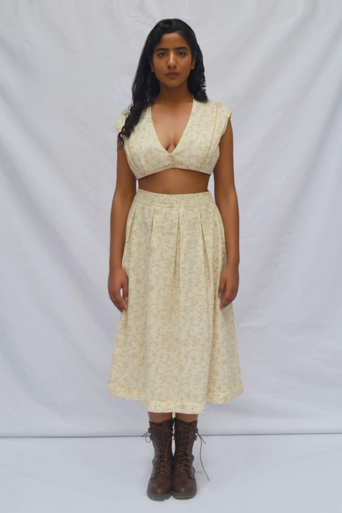 Ahmev Ivory Blossom Print Midi Skirt