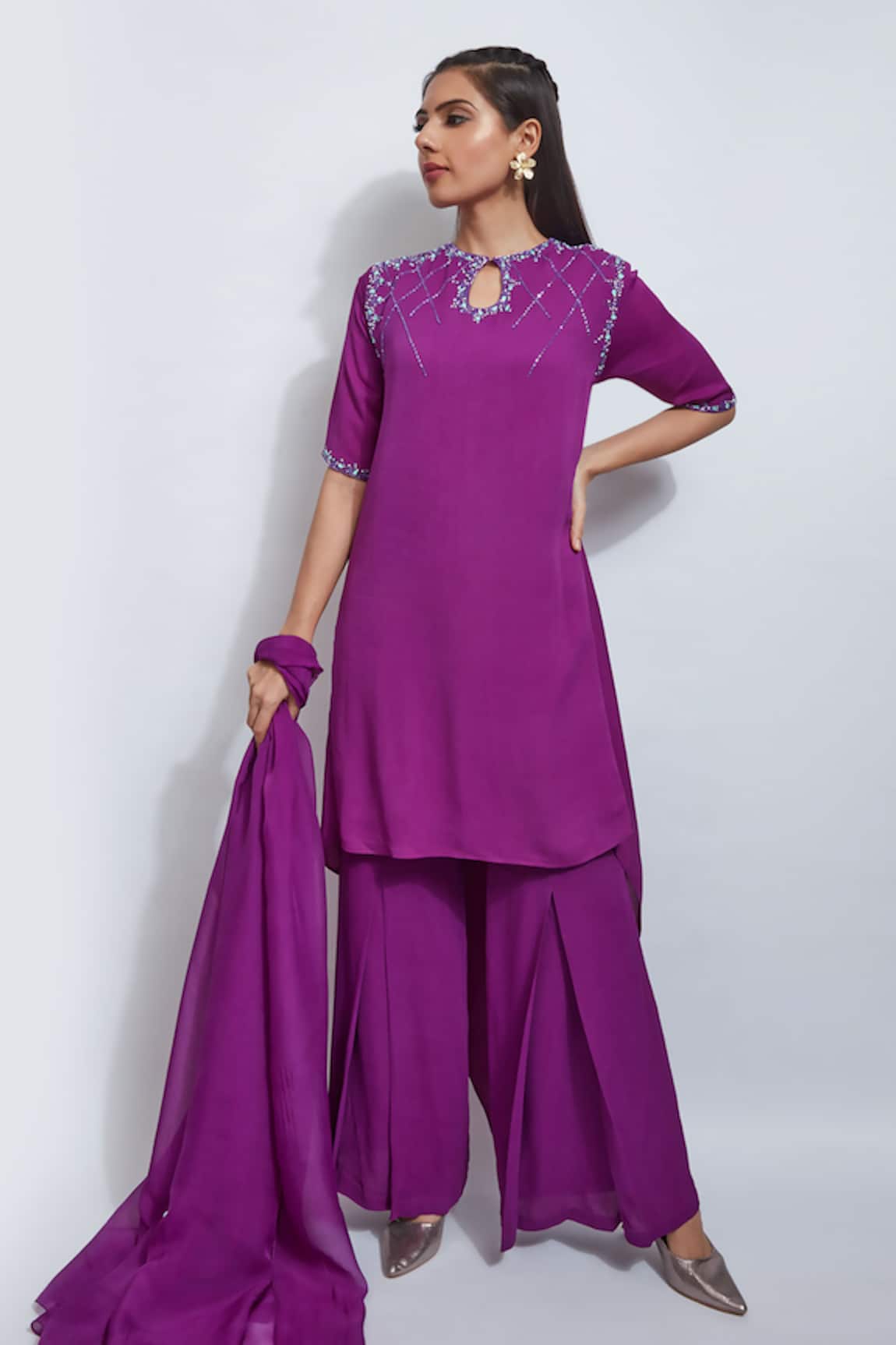 Sandhya Shah Yoke Embroidered Kurta Palazzo Set