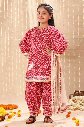 Littlecheer Jaipuri Ikat Handblock Print Kurta Set 