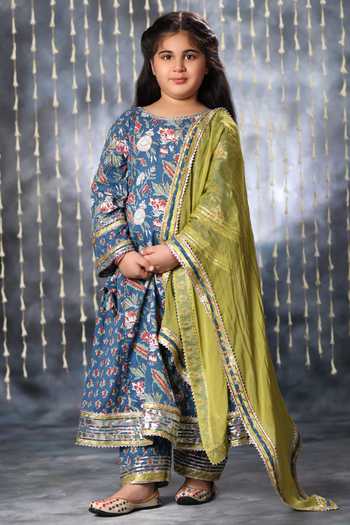 Littlecheer Jaipuri Bloom Garden Print Flared Kurta Pant Set 