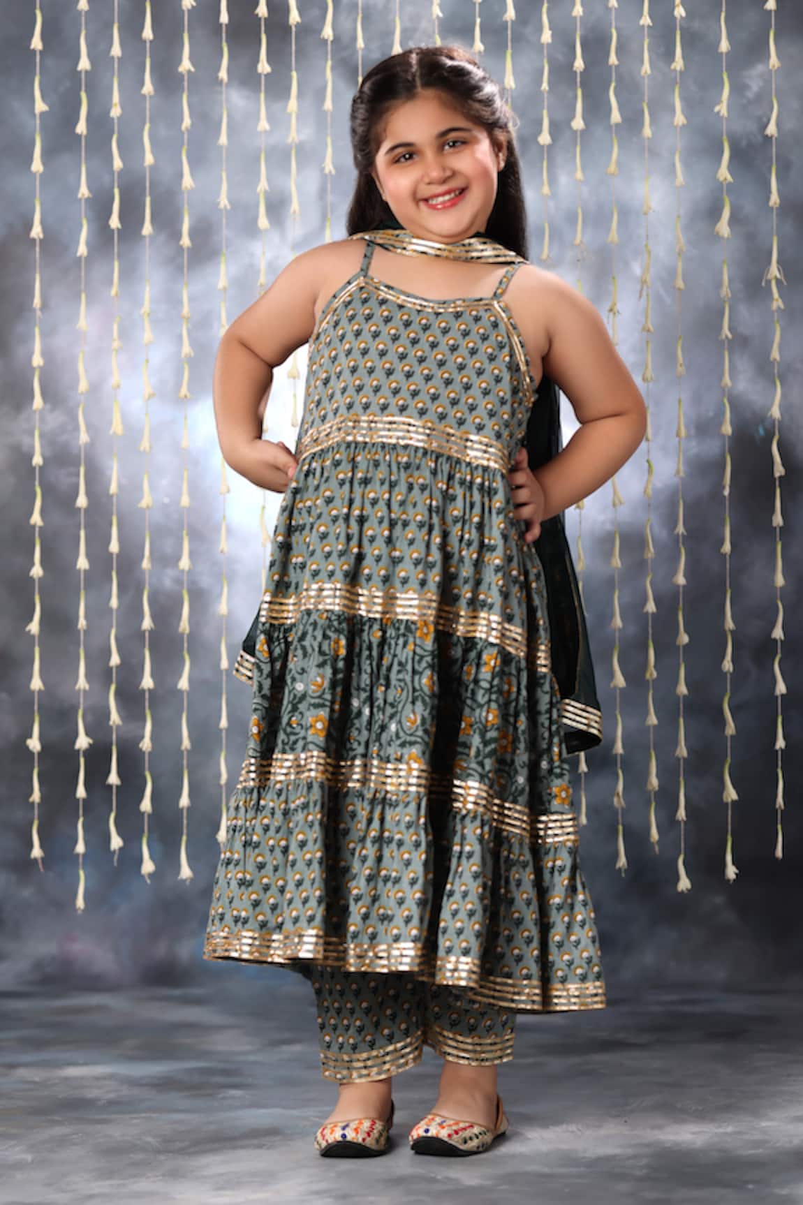 Littlecheer Jaipuri Blossom Garden Print Tiered Maxi Dress