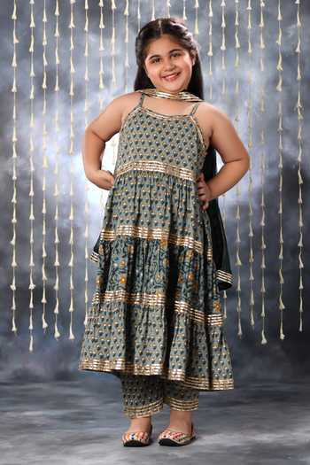 Littlecheer Jaipuri Flora Buti Print Anarkali Pant Set 