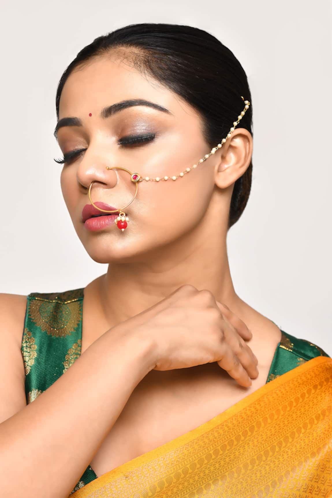 Nayaab by Aleezeh Stone Studded Bead Drop Nose Ring