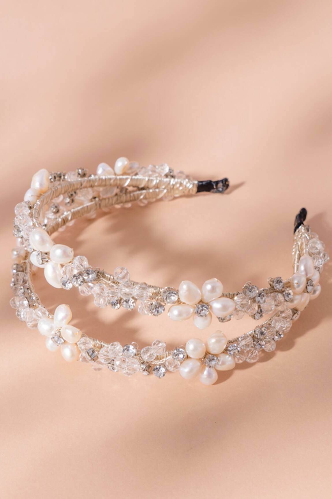 Floristaa By Mahek Silver Pearls & Crystals Headband 