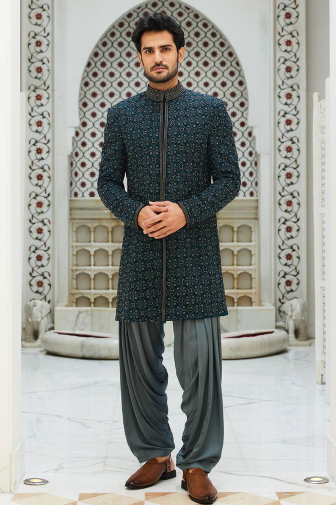 Nitika Gujral Raw Silk Embroidered Sherwani Set 