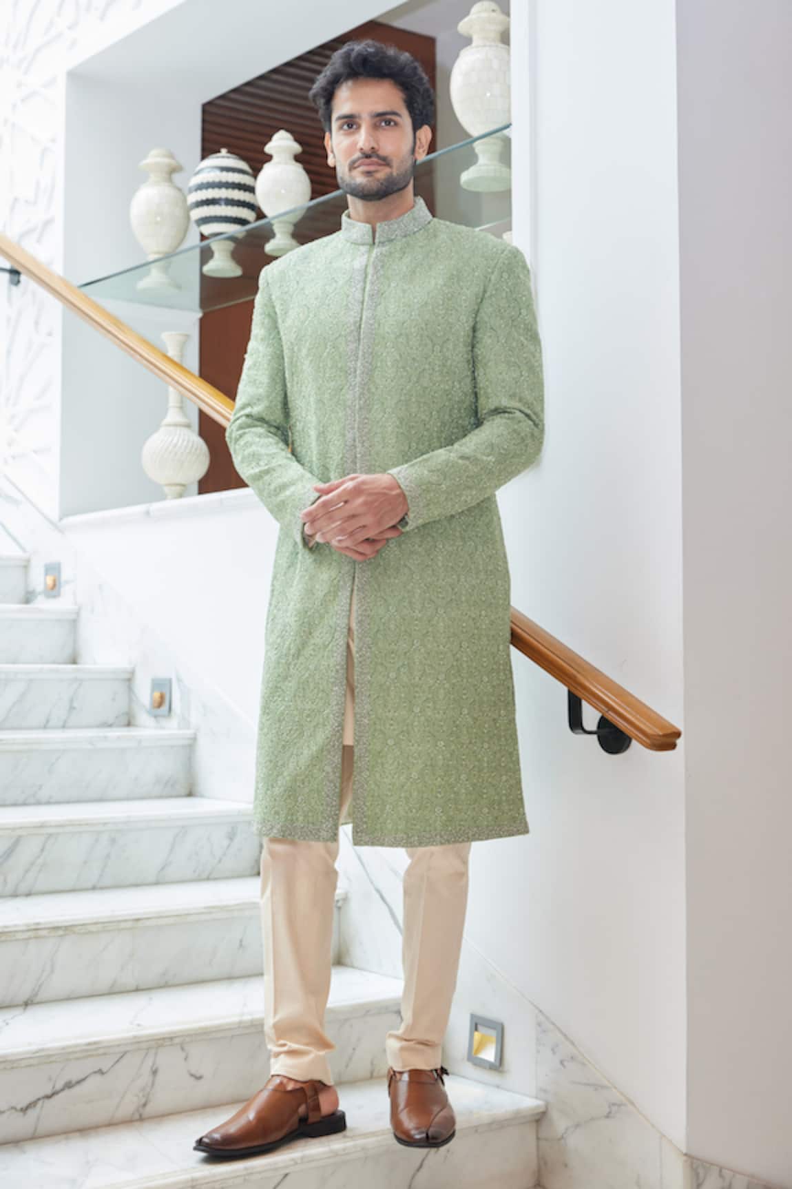 Nitika Gujral Tonal Resham Embroidered Sherwani Set 