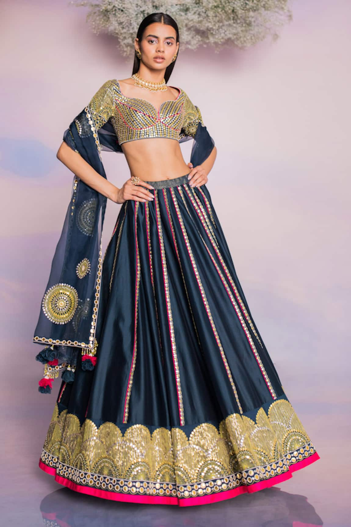 MADZIN Sequins Hand Embroidered Bridal Lehenga Set