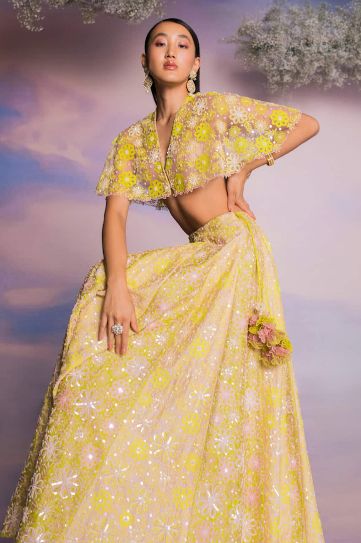 MADZIN Floral Bloom Hand Embroidered Lehenga Set