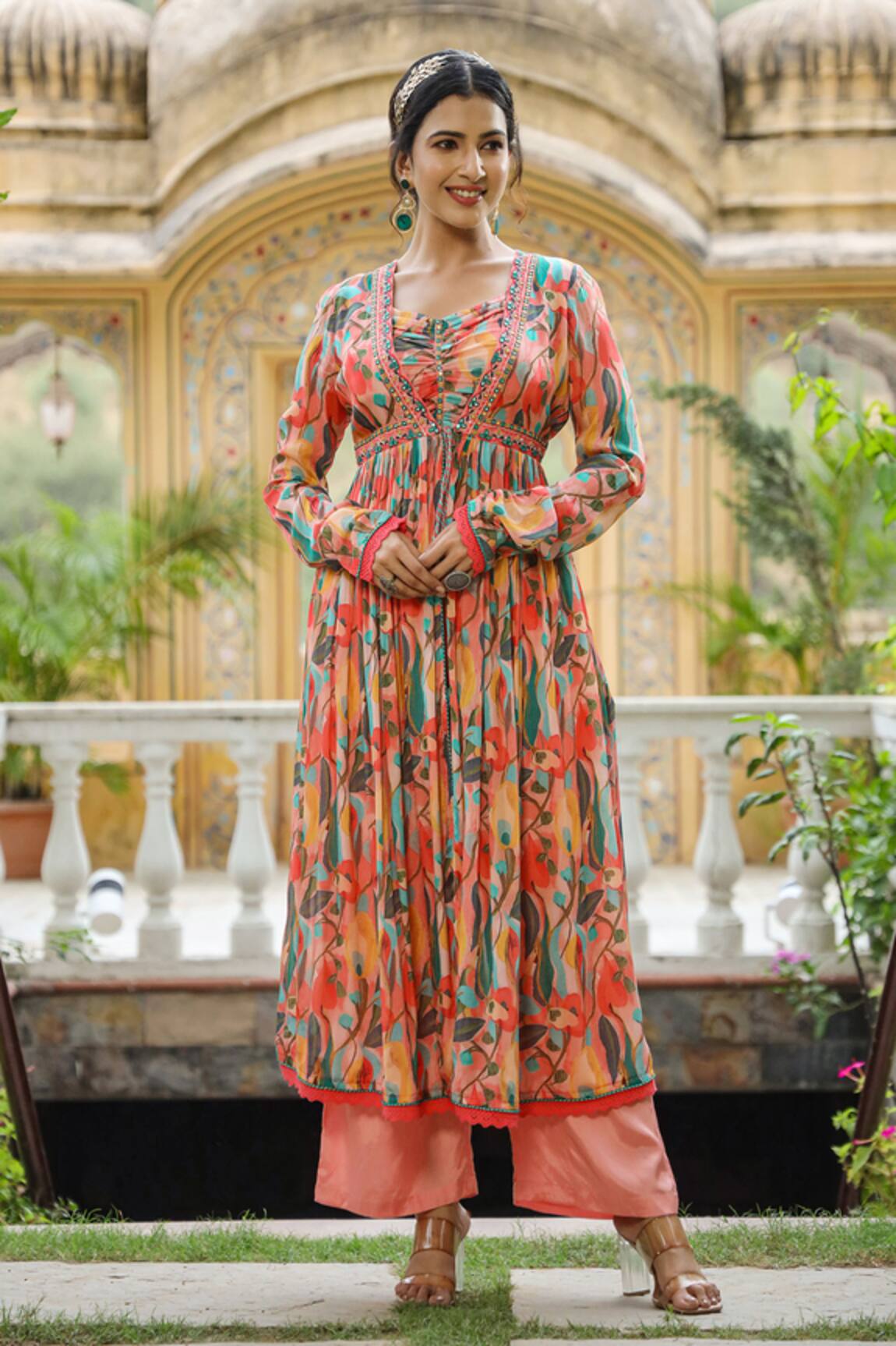 Bairaas Garden Pattern Kurta Pant Set