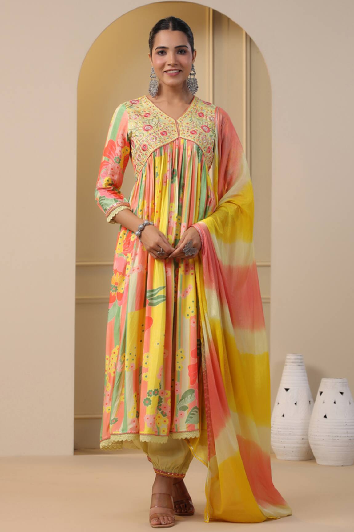Bairaas Flower Bloom Pattern Anarkali Set