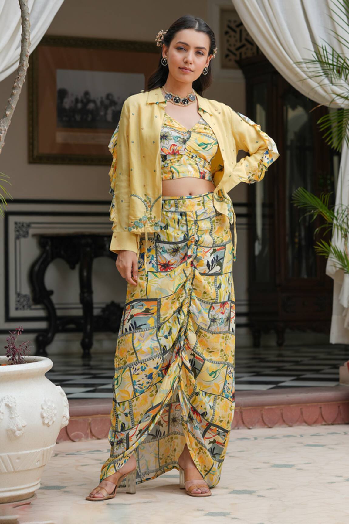 Bairaas Floral Pattern Skirt Co-ord Set With Jacket