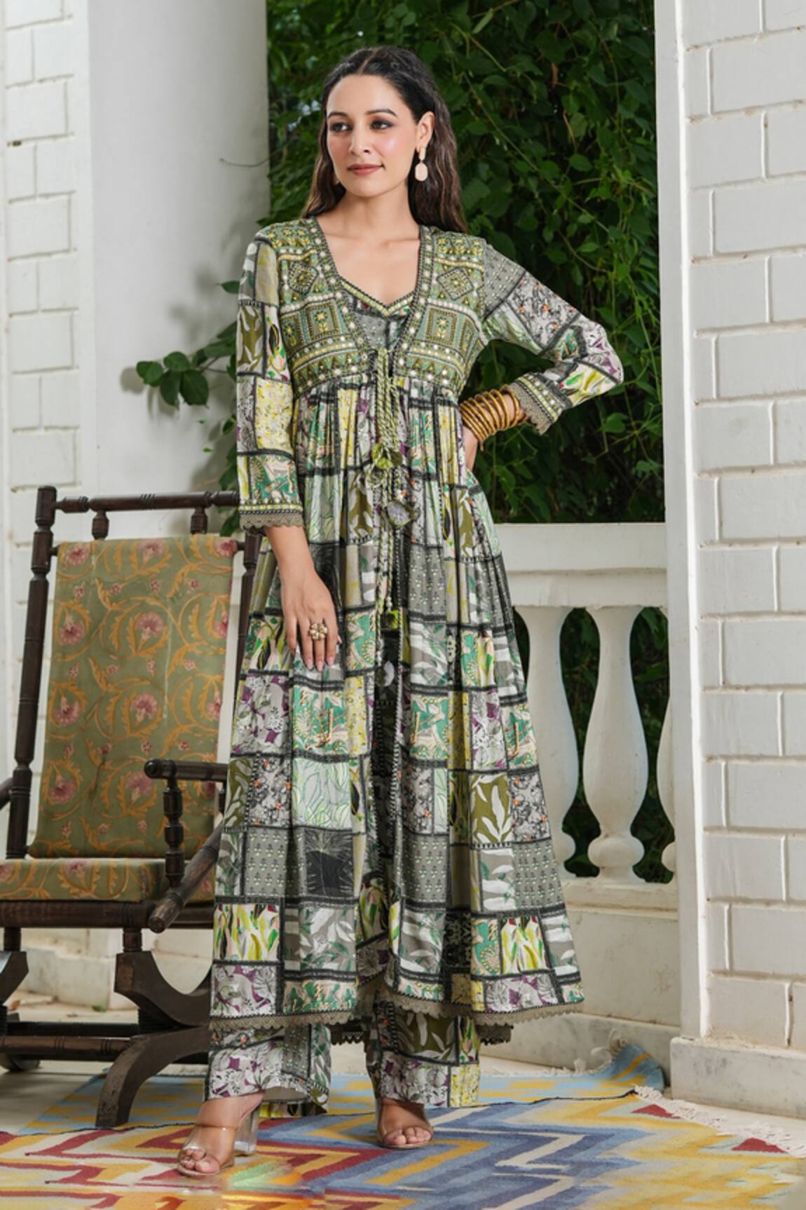 Bairaas Block Print Shrug With Pant Set