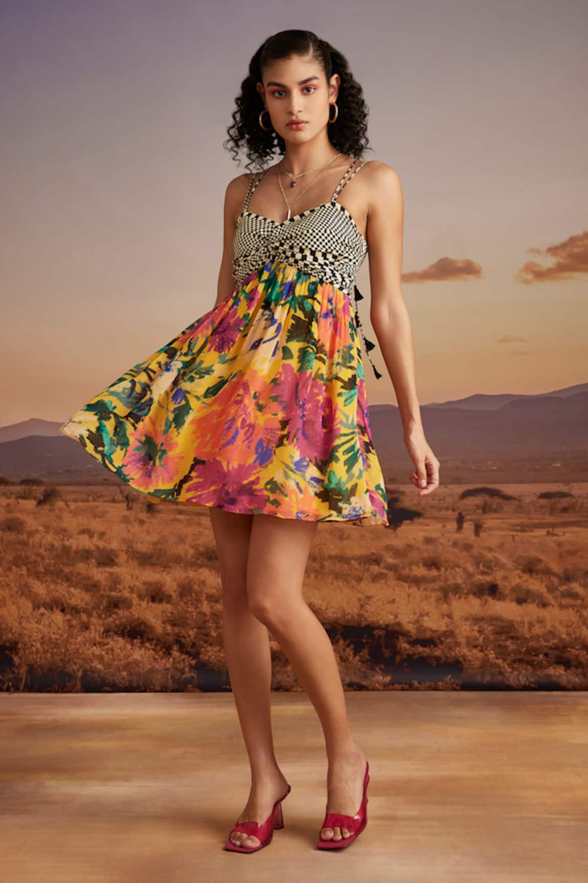 Verb By Pallavi Singhee Floral & Checkered Print Dress