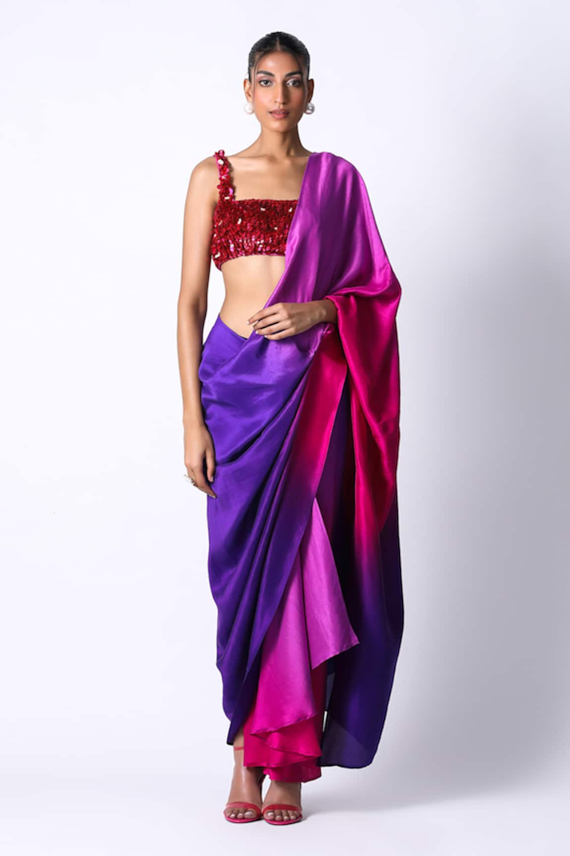 431-88 by Shweta Kapur Silk Ombre Pre Draped Saree With Blouse