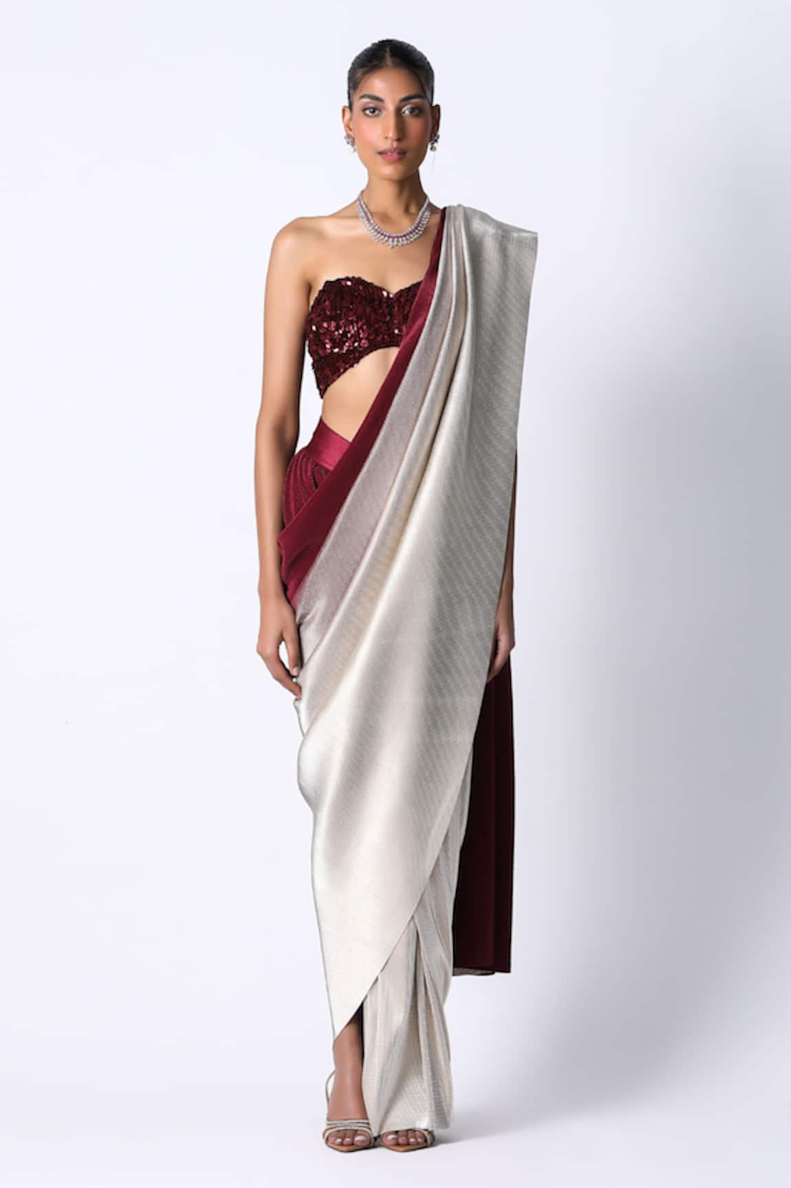 431-88 by Shweta Kapur Ombre Metallic Pre Draped Saree With Bustier