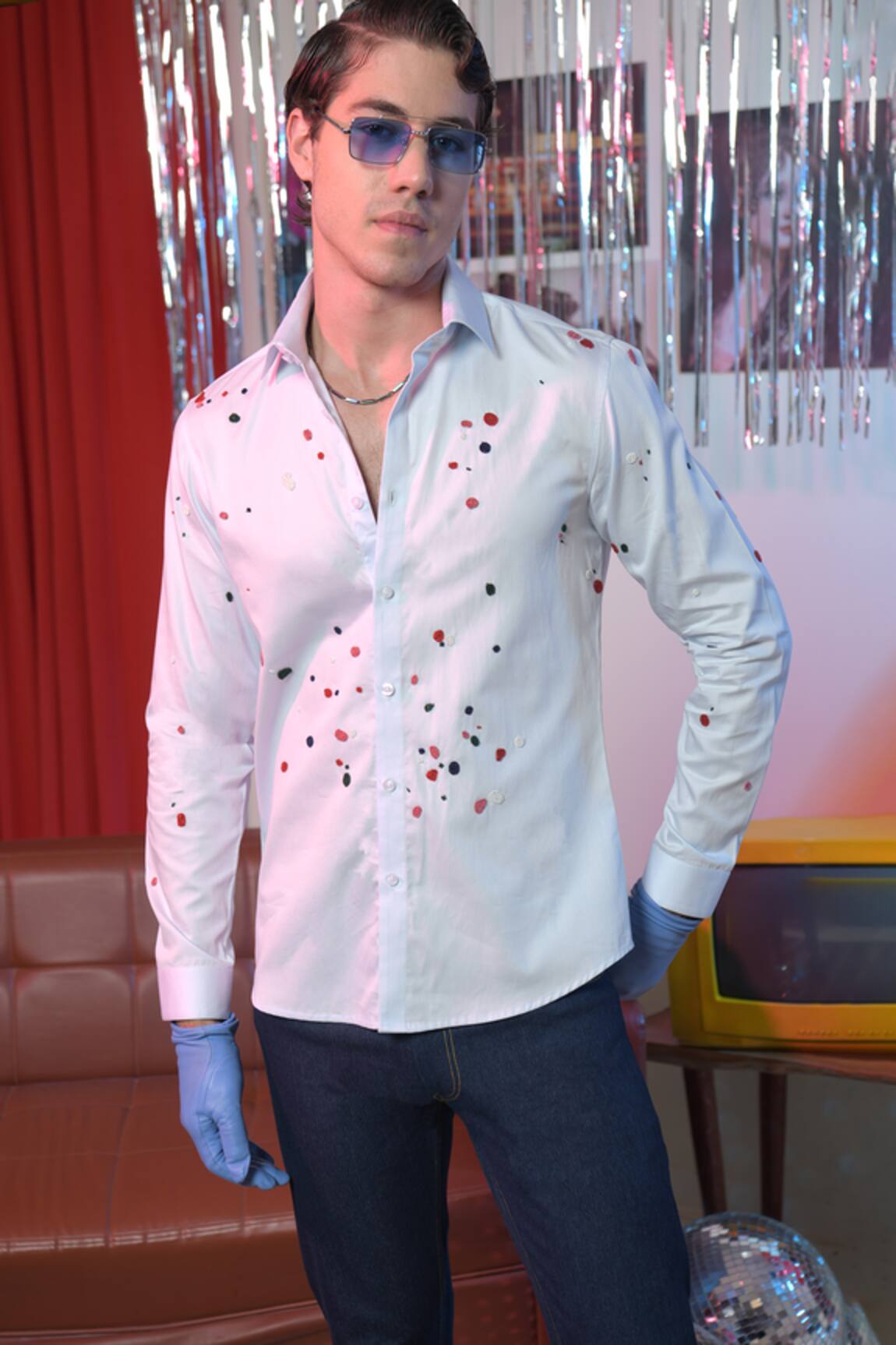 Abkasa Cosmos Cutdana Embroidered Placement Shirt