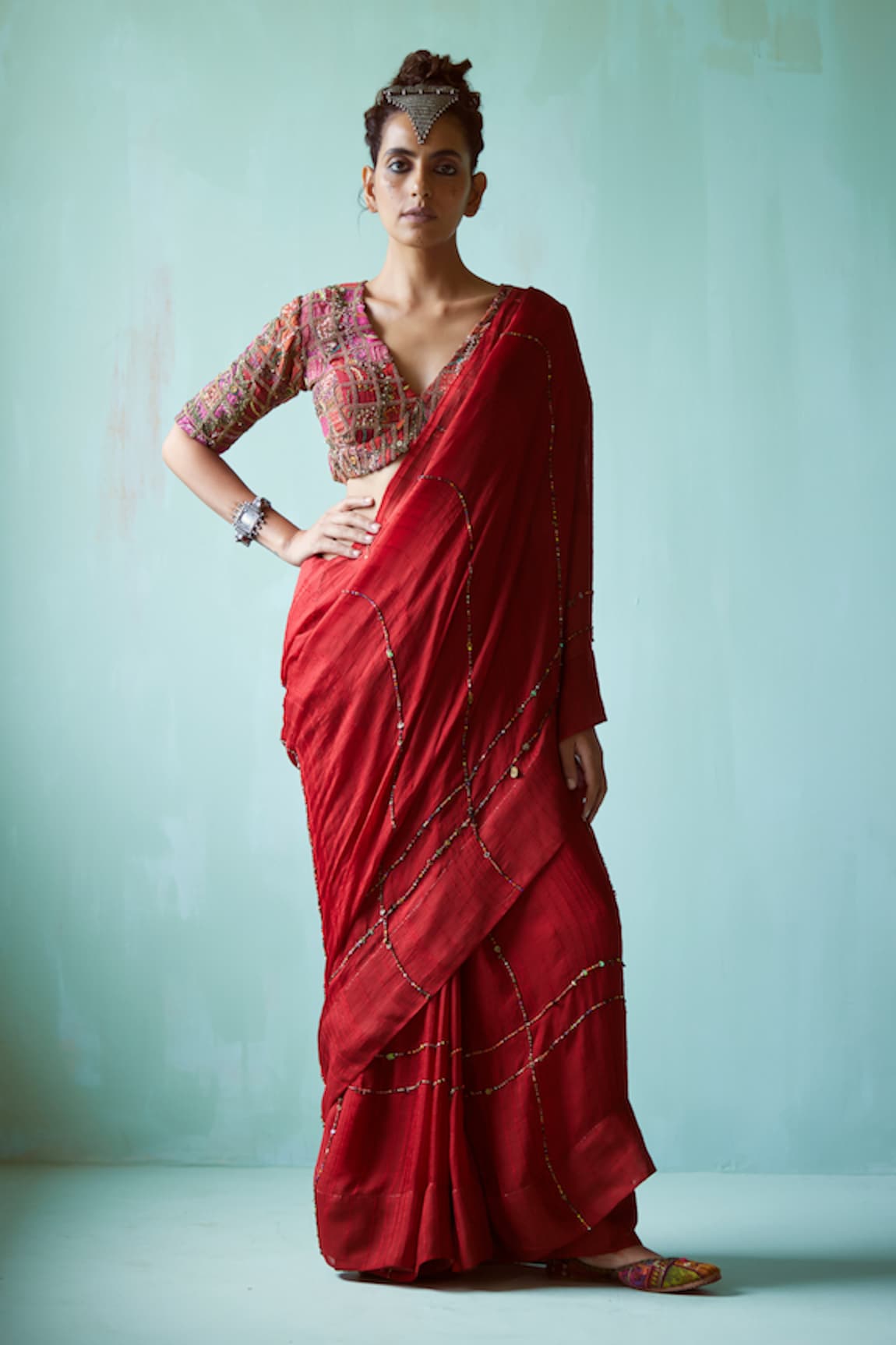 Medha Chiffon Hand Embroidered Saree With Blouse