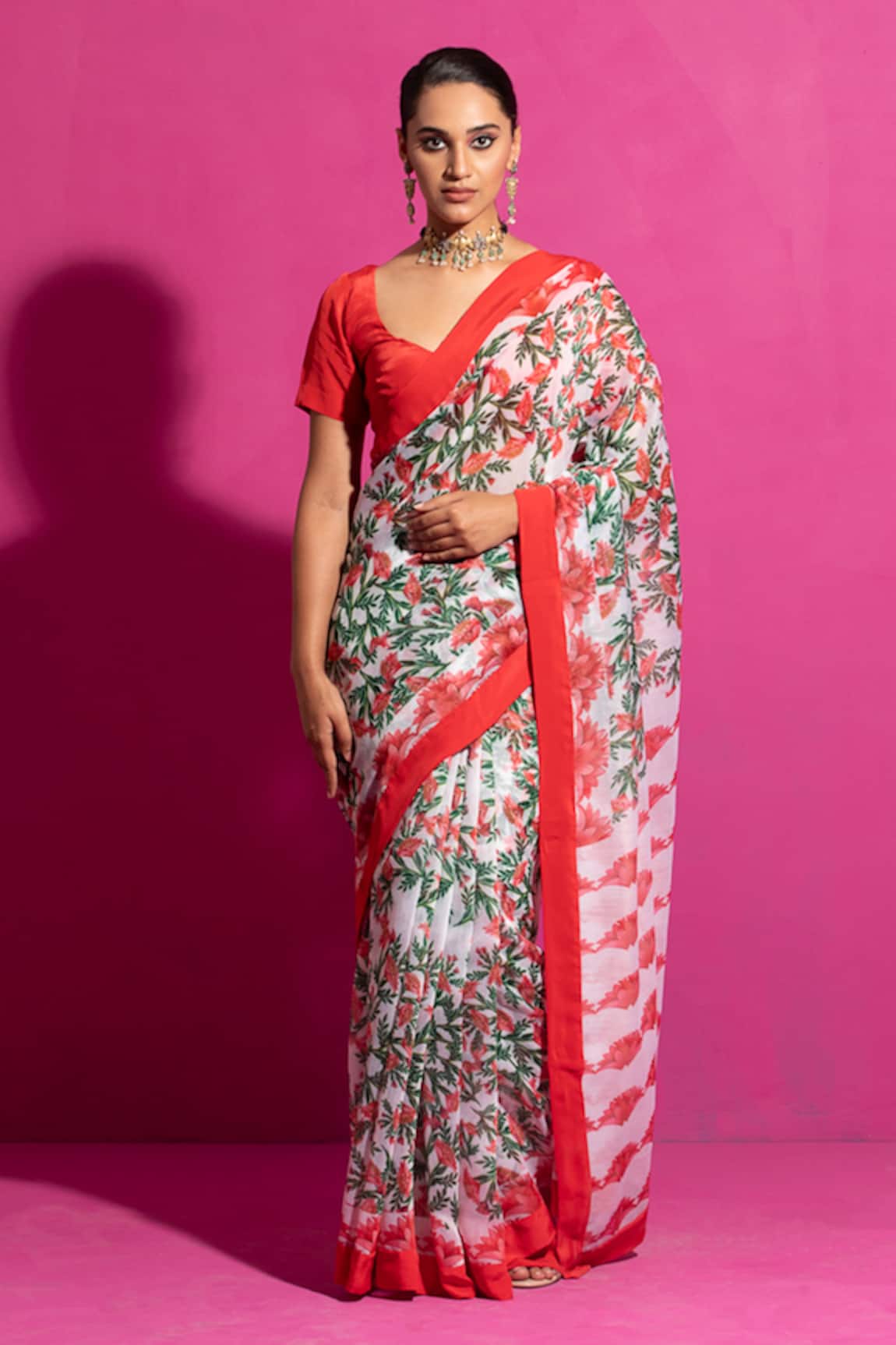 Saksham Neharicka Naushad Chanderi Floral Print Saree With Unstitched Blouse Fabric