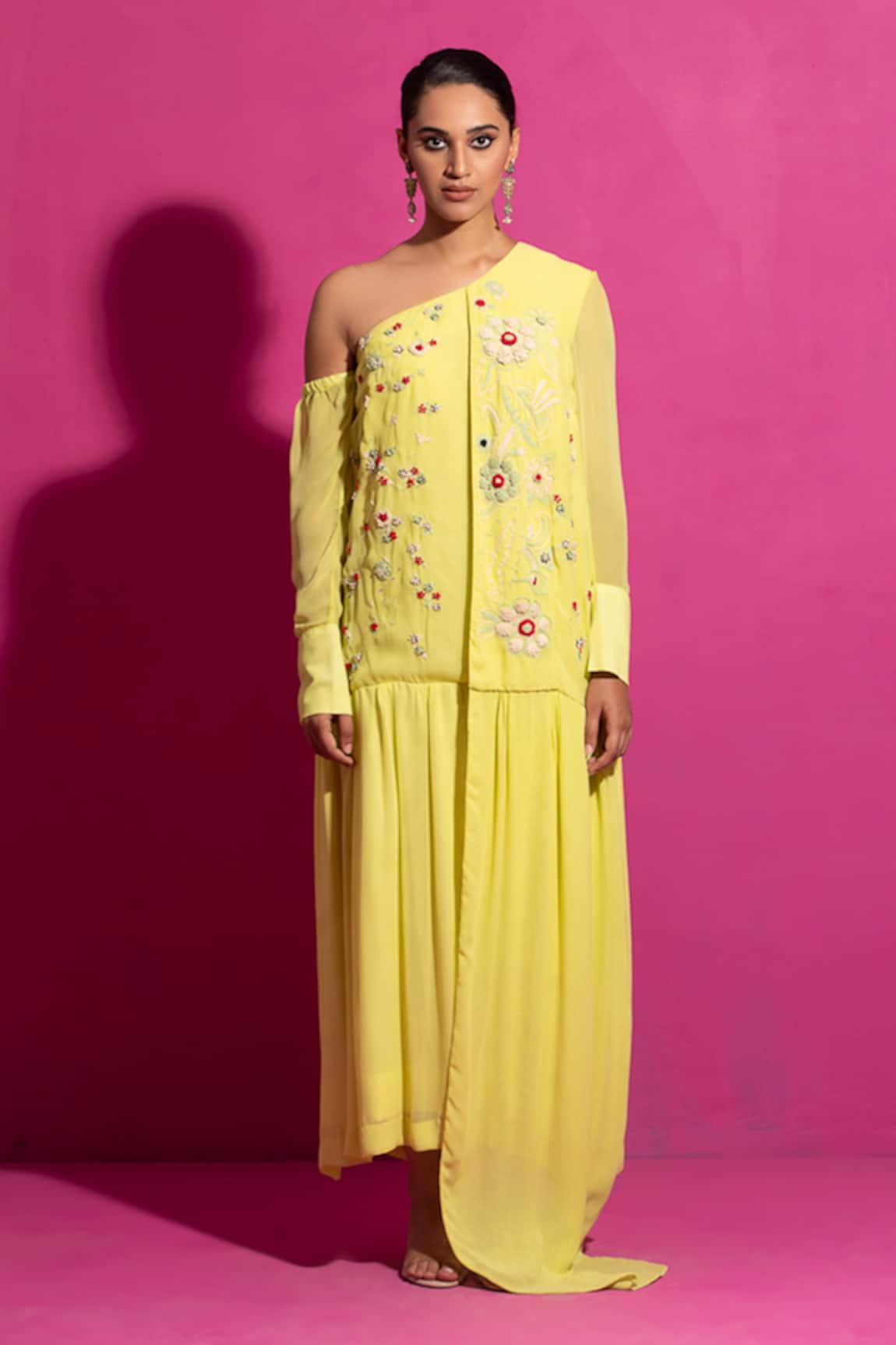 Saksham Neharicka One Shoulder Bloom Embroidered Maxi Dress