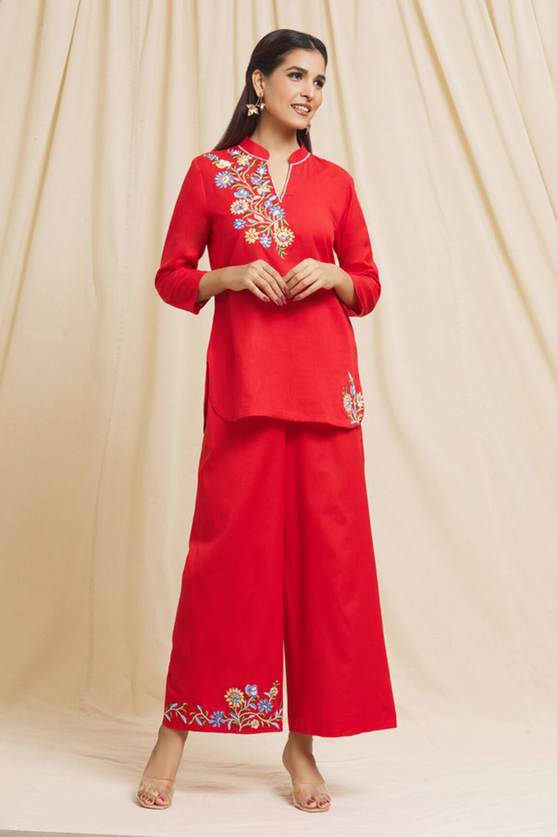 Tarini Vij Half Yoke Embroidered Kurta & Pant Set