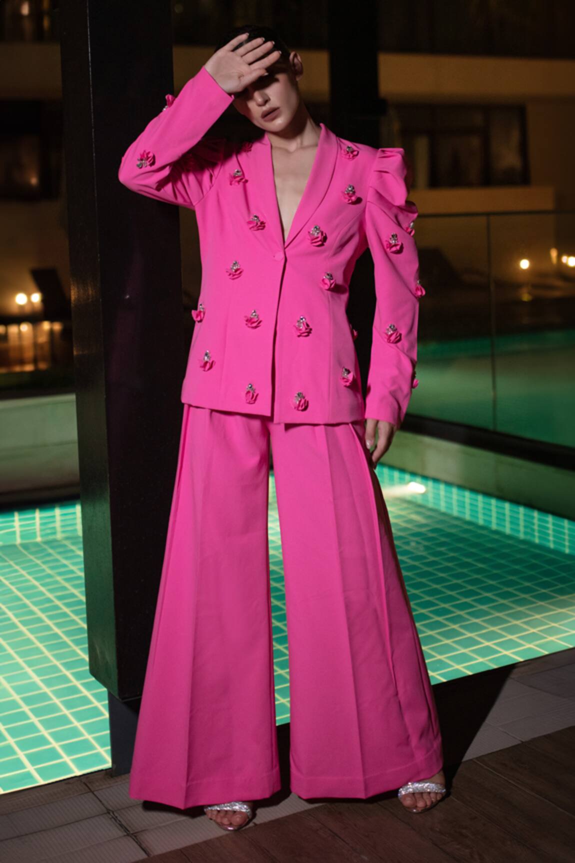 Vidhi Wadhwani BOOM 3D Diamond Embellished Blazer Jacket With Pant