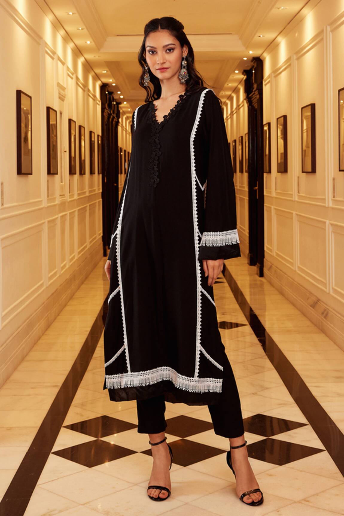 Qala Clothing Akira Rosa Lace Embellished Kurta & Pant Set