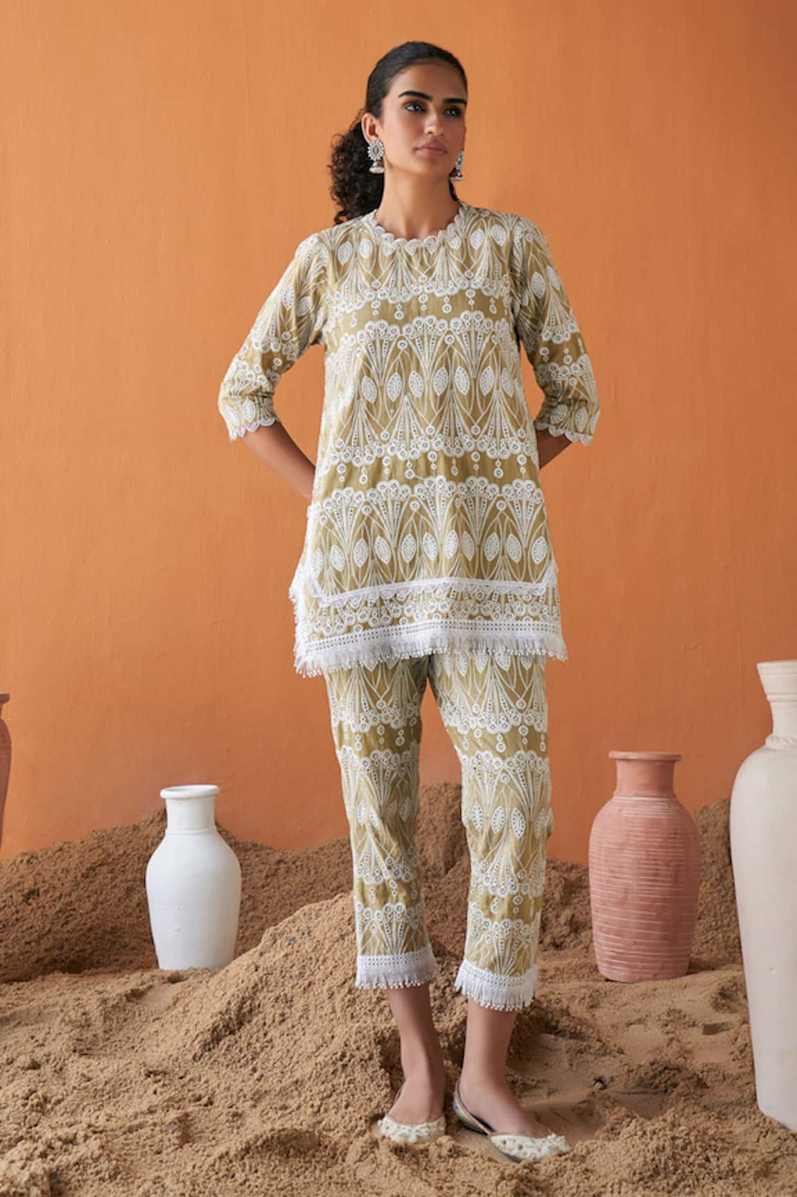 Qala Clothing Flora Schiffli Top & Pant Set 